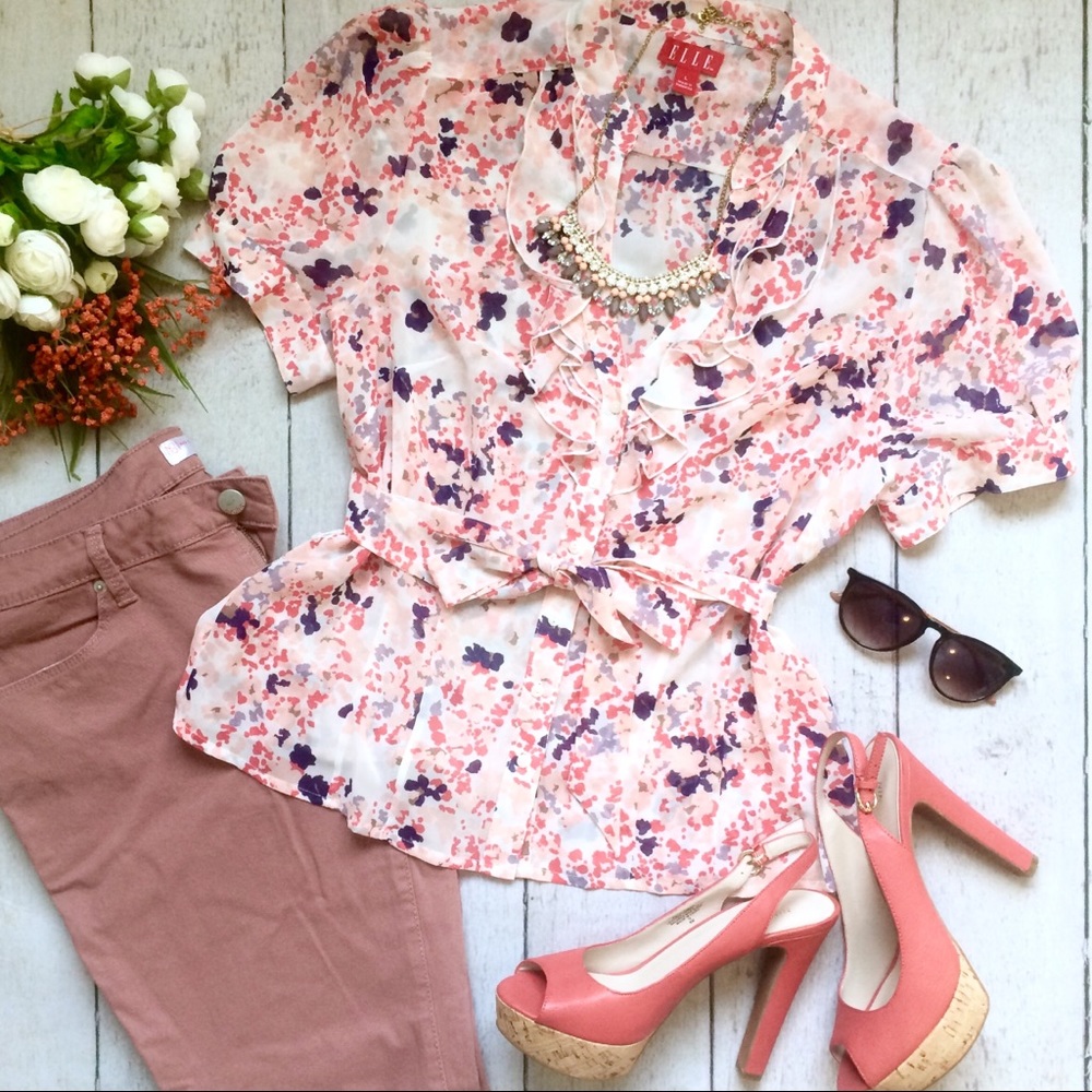 ELLE Chiffon Coral Top Size L.